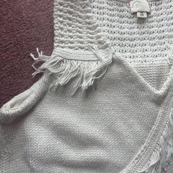 Anthropologie L Pacific Fringed Tank White Knit Fringe Blouse - Picture 3 of 5